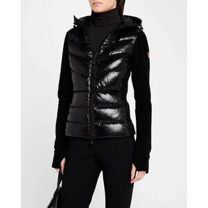 Moncler Grenoble Black Puffer Polar Fleece Hooded Zip-Up Cardigan Jacket Size XL
